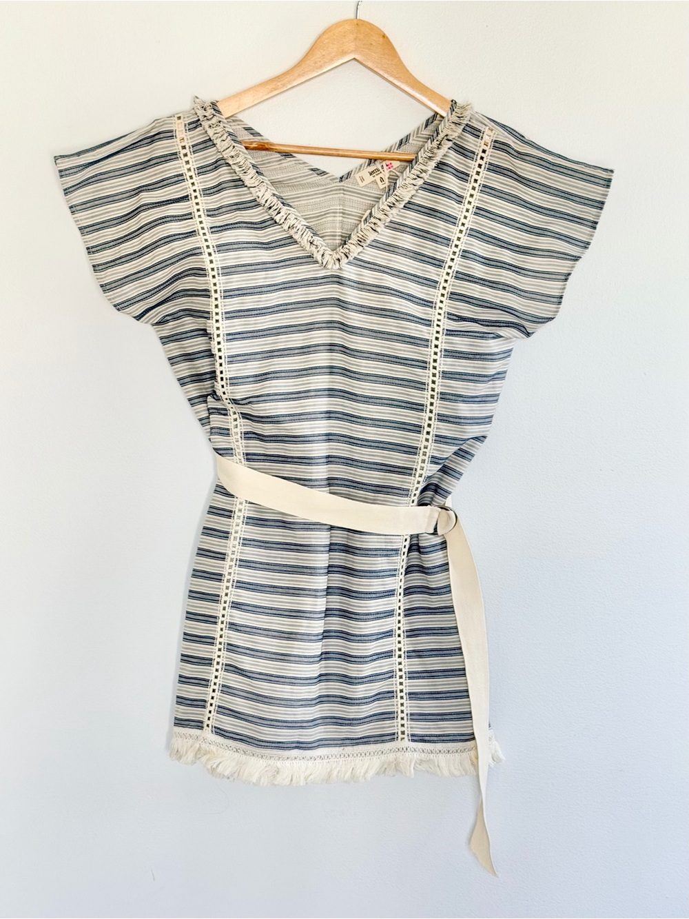 Lemlem Almaz Easy Dress S Pebble Cotton Striped Fringe $310